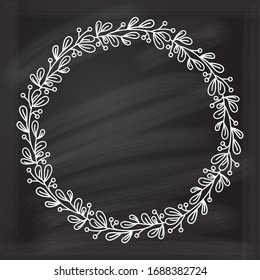 Vektorillustration rund um Mistelrahmen. Weihnachtsdekoration auf Chalkboard-Hintergrund.