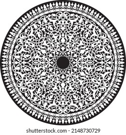 Vektorrund um monochrome arabische nationale Ornamente. endloses GemüseMuster der östlichen Völker Asiens, Afrikas, Persiens, Irans, Iraks.