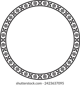 Vector round monochrome black Indian national ornament. Ethnic plant circle, border. Frame, flower ring. Poppies and leaves.
