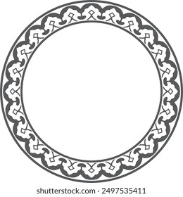 Vector round monochrome black national Persian ornament. Circle, ring, frame, border, ethnic pattern of the peoples of Iran, Iraq, Tajikistan
