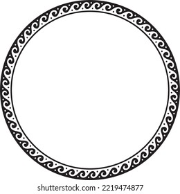 Vector round monochrome classic frame. Greek wave meander. Patterns of Greece and ancient Rome. Circle european border.