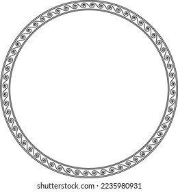 Vector round monochrome classic frame. Greek wave meander. Patterns of Greece and ancient Rome. Circle european border.