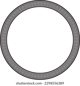 Marco clásico monocromo redondeado del vector. Trasero griego. Patrones de Grecia y la Roma antigua. Frontera Circle europea