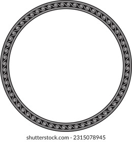 Vector round monochrome classic frame. Greek wave meander. Patterns of Greece and ancient Rome. Circle european border.