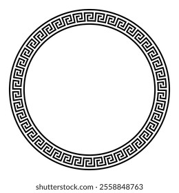 Vector round monochrome classic frame. Greek meander. Patterns of Greece and ancient Rome. Circle european border. Round antique border from Greek. Typical egyptian, assyrian and greek motives 