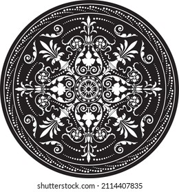 Vector round monochrome european pattern. Floral ornament in a circle. Classic pattern of Ancient Greece and Roman Empire, Byzantium.
