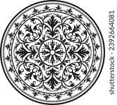 Vector round monochrome floral european national pattern. Ethnic circle ornament of Ancient Greece, Roman Empire