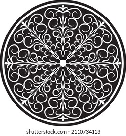 Vector round monochrome floral european national pattern. Ethnic circle ornament of Ancient Greece, Roman Empire.
