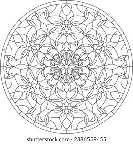 Vector round monochrome floral european national pattern. Ethnic circle ornament of Ancient Greece, Roman Empire. 