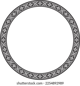 Vector round monochrome seamless Belarusian national ornament. Ethnic endless circle black border, Slavic peoples frame. 