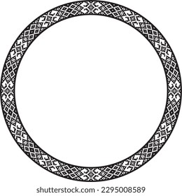 Vector round monochrome seamless Belarusian national ornament. Ethnic endless circle black border, Slavic peoples frame. 