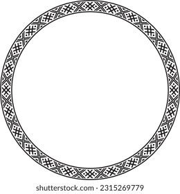 Vector round monochrome seamless Belarusian national ornament. Ethnic endless circle black border, Slavic peoples frame. 