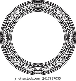 Vector round monochrome seamless classical byzantine ornament. Infinite circle, border, frame Ancient Greece, Eastern Roman Empire. Decoration of the Russian Orthodox Church.
