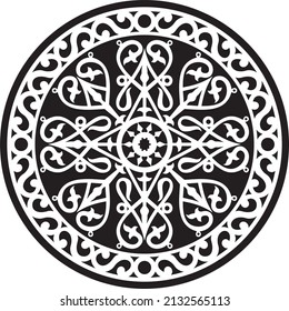 Vector round monochrome Yakut national ornament. Ethnic circle pattern of the peoples of the Far North, Siberia, taiga and tundra.