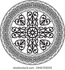 Vector round monochrome Yakut national ornament. Ethnic circle pattern of the peoples of the Far North, Siberia, taiga and tundra