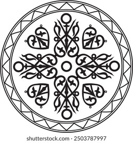 Vector round monochrome Yakut national ornament. Ethnic circle pattern of the peoples of the Far North, Siberia, taiga and tundra