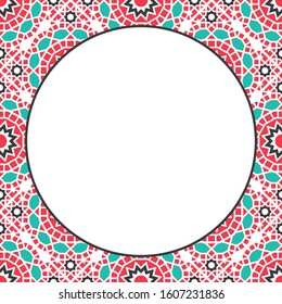 Vector round mosaic frame. Asian ornamental background. Arabic design for page decoration.