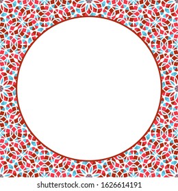 Vector round mosaic frame. Asian ornamental background. Arabic design for page decoration.