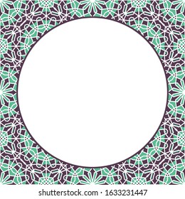 Vector round mosaic frame. Asian ornamental background. Arabic design for page decoration.