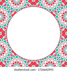 Vector round mosaic frame. Asian ornamental background. Arabic design for page decoration.