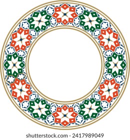 Vector round national colored ornament of ancient Persia. Iranian ethnic circle, ring, border, frame.
