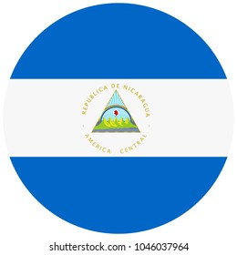 Vector round national flag of Nicaragua. Republic of Nicaragua flag button