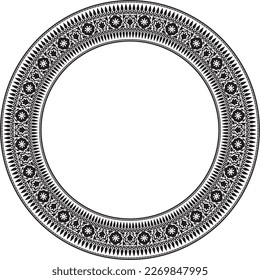 Vector round national Indian ornament. Monochrome black circle border, frame, ring.
