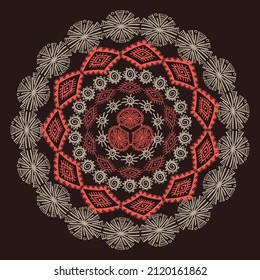 Vector round ornament in ethnic style. Geometric mandala with tribal bohemian motives. Mystical print for textile and decor