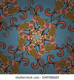 Vector Round Ornament Pattern. Spiritual and ritual symbol of Islam, Arabic, Indian religions. Geometric circle element in glod colors. Mandala on black, blue and brown colors.