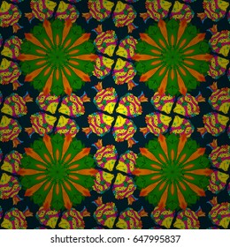 Vector Round Ornament Pattern. Spiritual and ritual symbol of Islam, Arabic, Indian religions. Geometric circle element in glod colors. Mandala on a colorful background.