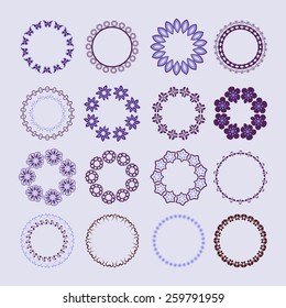 Vector Round Ornament set with floral elements- illustration