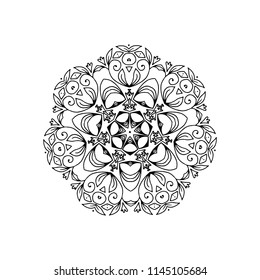 Vector round ornamental contour mandala frame. Perfect for logo, oriental decoration, coloring books. Indian, Islam, Arabic motifs. Vector hand drawn illustration.