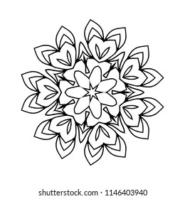 Vector round ornamental contour mandala frame. Perfect for logo, oriental decoration, coloring books. Indian, Islam, Arabic motifs. Vector hand drawn illustration.