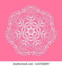 Vector round ornamental contour mandala frame. Perfect for logo, oriental decoration, coloring books. Indian, Islam, Arabic motifs. Vector hand drawn illustration.