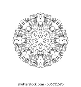 Vector round ornamental contour mandala frame. Perfect for logo, oriental decoration, coloring books. Indian, Islam, Arabic motifs. Vector hand drawn illustration.