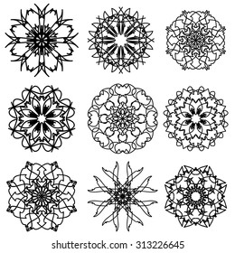 Vector Round Ornamental Geometric Pattern. Silhouettes of Snow Flakes