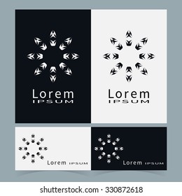 Vector round ornaments collection, business cards set. Logo icon label design elements. Black symbols stylized flowers. Abstract geometric floral shapes, line art.
