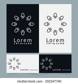 Vector round ornaments collection, business cards set. Logo icon label design elements. Black symbols stylized flowers. Abstract geometric floral shapes, line art.