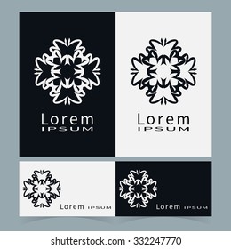 Vector round ornaments collection, business cards set. Logo icon label design elements. Black symbols stylized flowers. Abstract geometric floral shapes, line art.