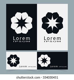 Vector round ornaments collection, business cards set. Logo icon label design elements. Black symbols stylized flowers. Abstract geometric floral shapes, line art.