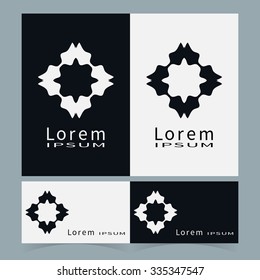 Vector round ornaments collection, business cards set. Logo icon label design elements. Black symbols stylized flowers. Abstract geometric floral shapes, line art.