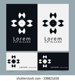 Vector round ornaments collection, business cards set. Logo icon label design elements. Black symbols stylized flowers. Abstract geometric floral shapes, line art.