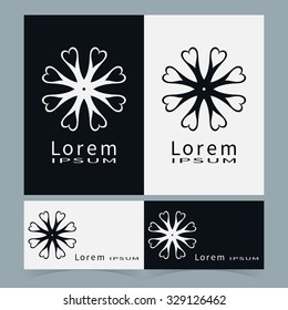 Vector round ornaments collection, logo icon label design elements set. Black symbols stylized flowers. Abstract geometric floral shapes, line art.