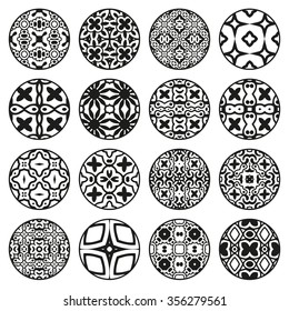 Vector round ornaments collection, logo icon label design elements set. Isolated decorative symbols, stylized flowers. Abstract geometric floral shapes, line art.