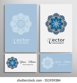 Vector round ornaments collection with mandala circular pattern, business cards set. Decorative elements for logo, icon or invitation card design. Isolated tribal ethnic motif