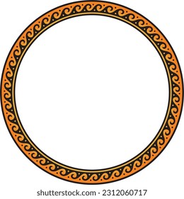 Vector round orsnge classic frame. Greek wave meander. Patterns of Greece and ancient Rome. Circle european border.