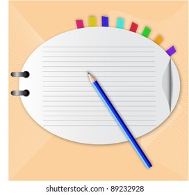 Vector of round paper with marker and pencil on light orange color background.