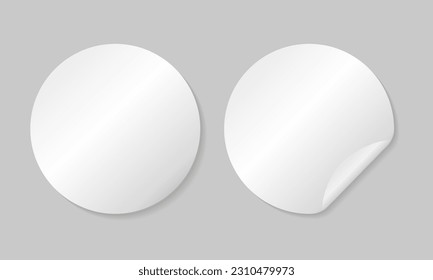 Vector round paper sticker template with curved edge. Round sticker. Round peel off paper sticker with shadow. Isolated on a gray background , eps 10. Vector illustration