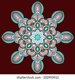 Vector round pattern with colored details. Lines tracery.