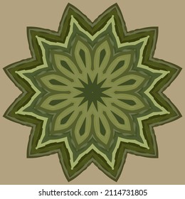Vector round pattern with colored green and gray lines. Circle of symmetry. Design element.